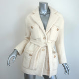 Maje Guiliette Belted Tweed Coat Ecru Wool-Blend Size 34 NEW