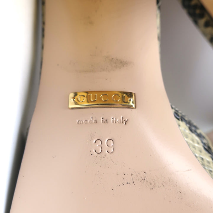 Gucci Baby Horsebit Mules Cream Snake-Embossed Leather Size 39 Open Toe Heels