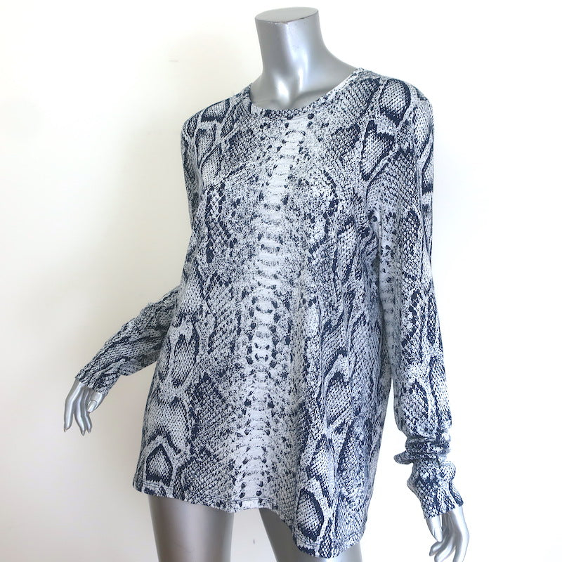 Proenza Schouler Snakeskin Print Long Sleeve T-Shirt Navy/White Size Large NEW