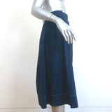 Marni Pleated Midi Skirt Navy Cotton Poplin Size 38