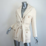 Maje Guiliette Belted Tweed Coat Ecru Wool-Blend Size 34 NEW