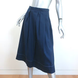 Marni Pleated Midi Skirt Navy Cotton Poplin Size 38