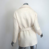 Maje Guiliette Belted Tweed Coat Ecru Wool-Blend Size 34 NEW