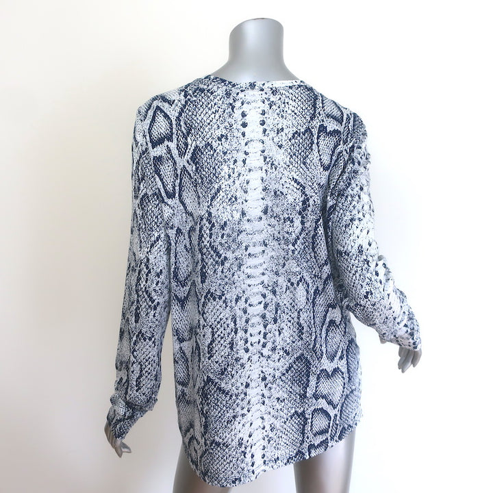 Proenza Schouler Snakeskin Print Long Sleeve T-Shirt Navy/White Size Large NEW