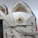 Chanel Pearl CC Multicolor Tweed Low Top Sneakers Gray Suede Size 38