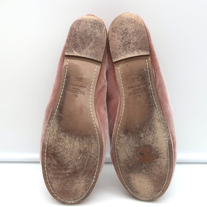 Valentino Rockstud Ballet Flats Blush Velvet Size 38.5