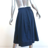 Marni Pleated Midi Skirt Navy Cotton Poplin Size 38