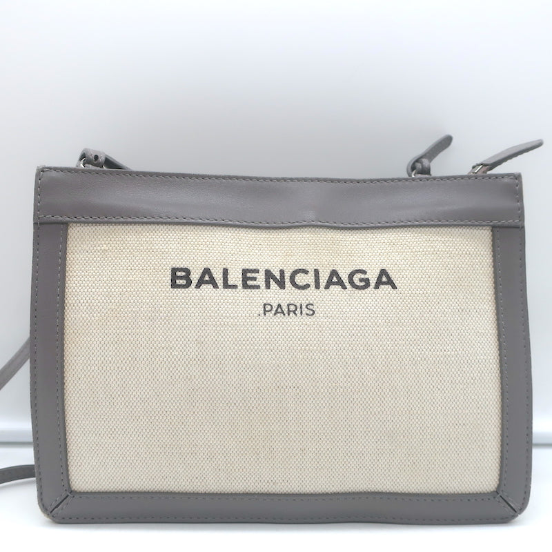 Balenciaga Logo Pochette Cream Canvas &amp; Gray Leather Small Crossbody Bag
