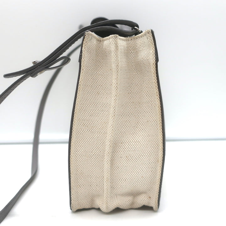 Balenciaga Logo Pochette Cream Canvas &amp; Gray Leather Small Crossbody Bag