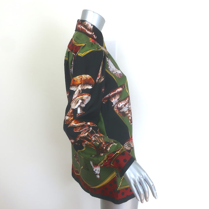 Dolce &amp; Gabbana Mushroom Print Button Down Blouse Green/Multi Silk Twill Size 40