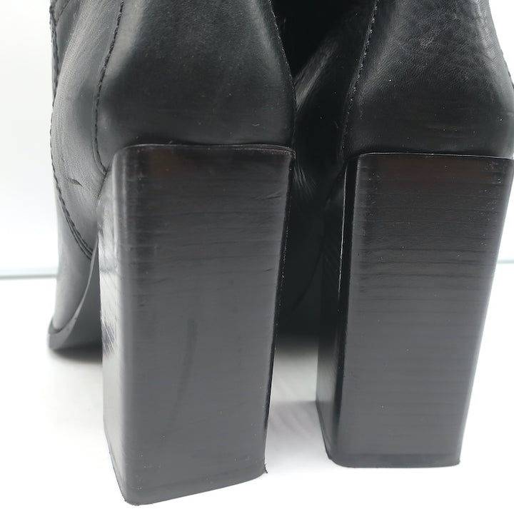 Saint Laurent Jodie 105 Cut-Off Western Ankle Boots Black Leather Size 38.5