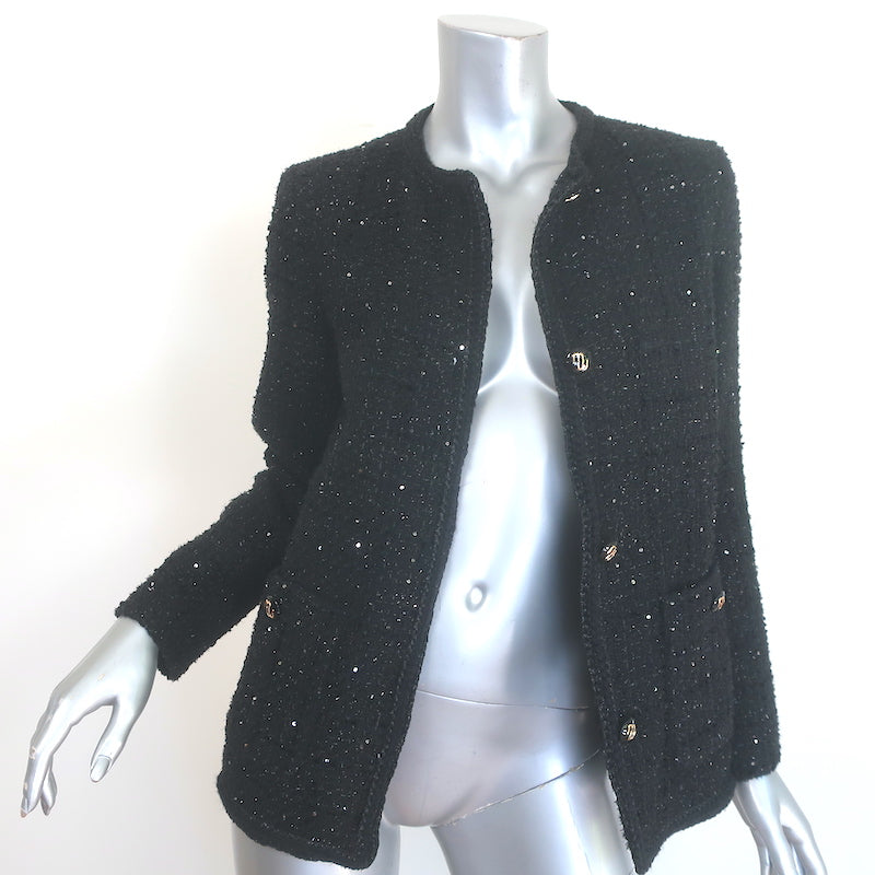Maje Venama Sequined Tweed Tie-Waist Jacket Black Size 36 NEW
