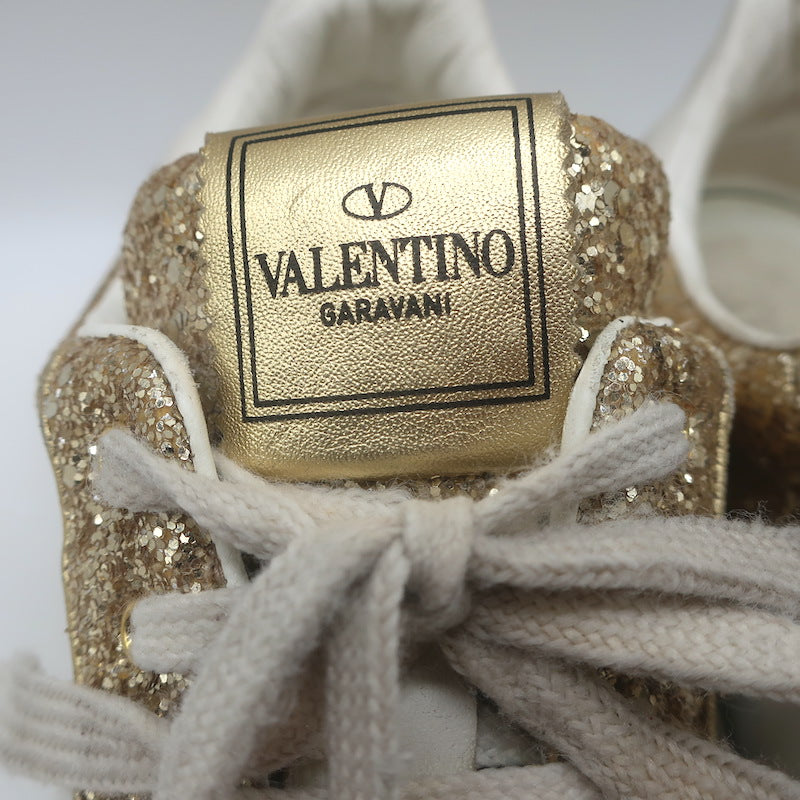 Valentino Glitter Flycrew Low Top Sneakers Gold Size 40