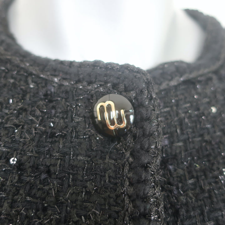 Maje Venama Sequined Tweed Tie-Waist Jacket Black Size 36 NEW