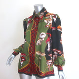 Dolce & Gabbana Mushroom Print Button Down Blouse Green/Multi Silk Twill Size 40