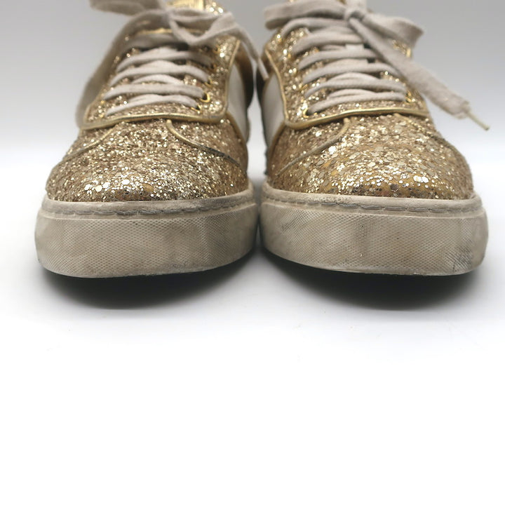 Valentino Glitter Flycrew Low Top Sneakers Gold Size 40