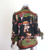 Dolce & Gabbana Mushroom Print Button Down Blouse Green/Multi Silk Twill Size 40