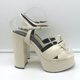 Saint Laurent Bianca Knotted Platform Sandals Cream Leather Size 39