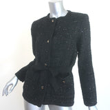 Maje Venama Sequined Tweed Tie-Waist Jacket Black Size 36 NEW