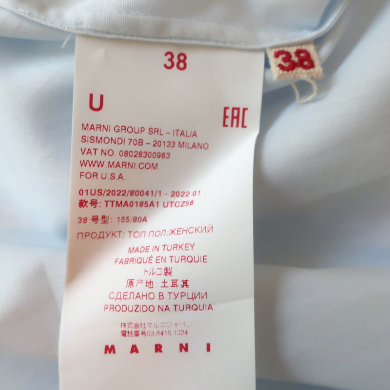 Marni Collared Top Light Blue Cotton Size 38 Cap Sleeve Blouse