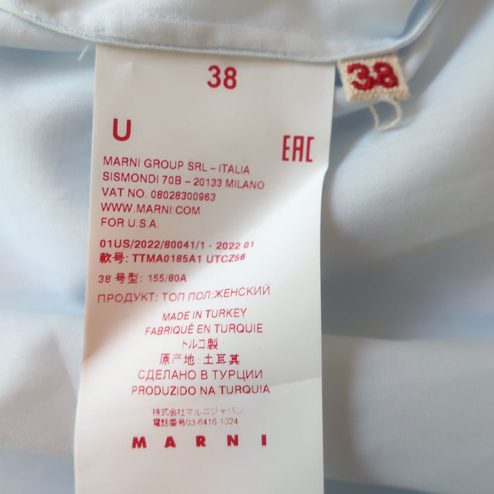 Marni Collared Top Light Blue Cotton Size 38 Cap Sleeve Blouse