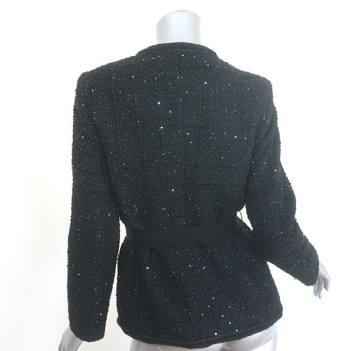 Maje Venama Sequined Tweed Tie-Waist Jacket Black Size 36 NEW