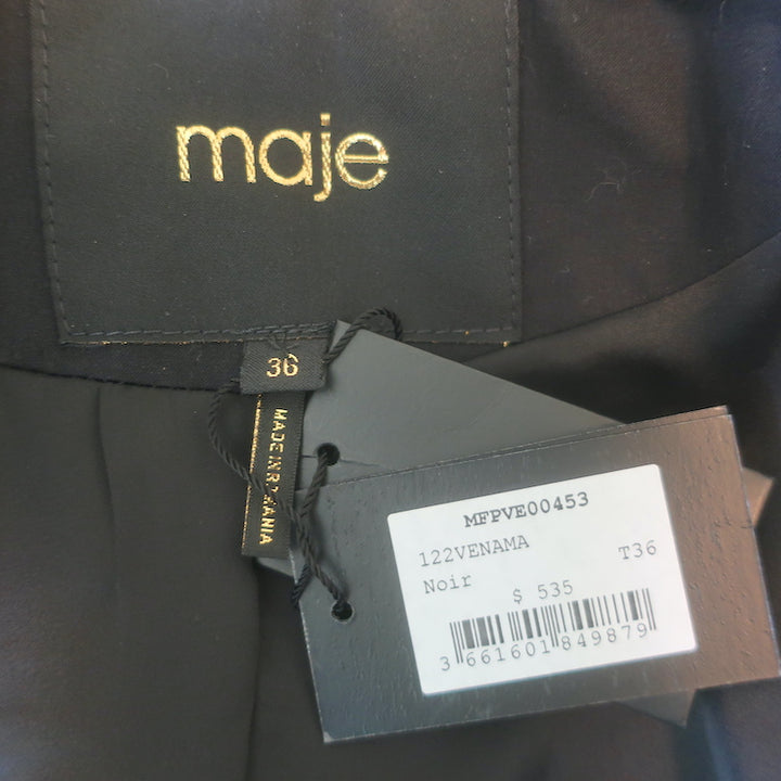 Maje Venama Sequined Tweed Tie-Waist Jacket Black Size 36 NEW
