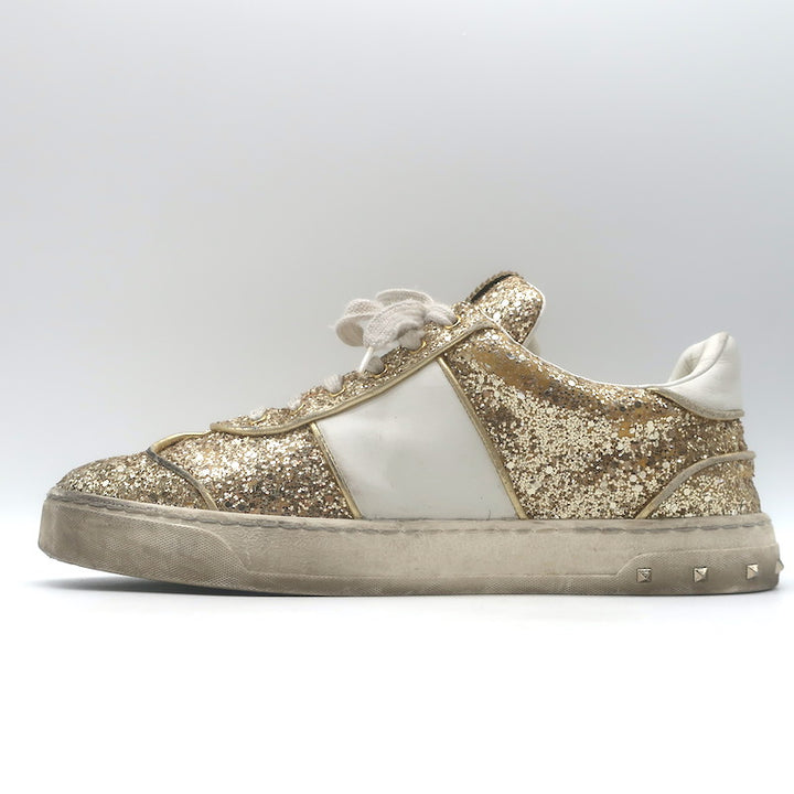 Valentino Glitter Flycrew Low Top Sneakers Gold Size 40