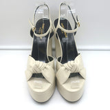 Saint Laurent Bianca Knotted Platform Sandals Cream Leather Size 39