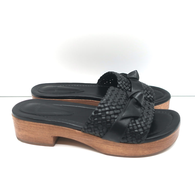 Alexandre Birman Wood Clog Sandals Clarita Black Woven Leather Size 37.5
