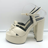 Saint Laurent Bianca Knotted Platform Sandals Cream Leather Size 39
