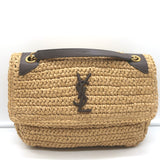 Saint Laurent Niki Medium Raffia Shoulder Bag Natural Chain Strap Crossbody NEW