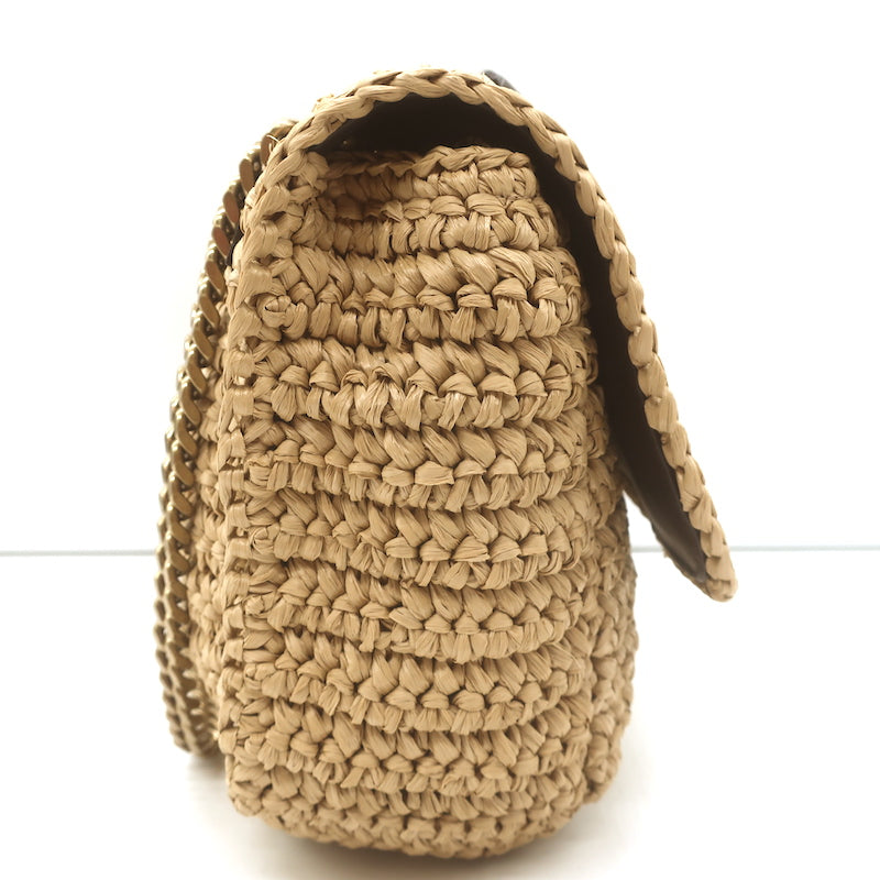 Saint Laurent Niki Medium Raffia Shoulder Bag Natural Chain Strap Crossbody NEW