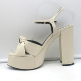 Saint Laurent Bianca Knotted Platform Sandals Cream Leather Size 39