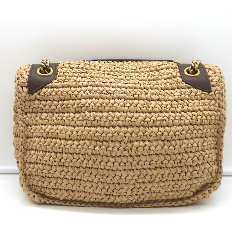 Saint Laurent Niki Medium Raffia Shoulder Bag Natural Chain Strap Crossbody NEW