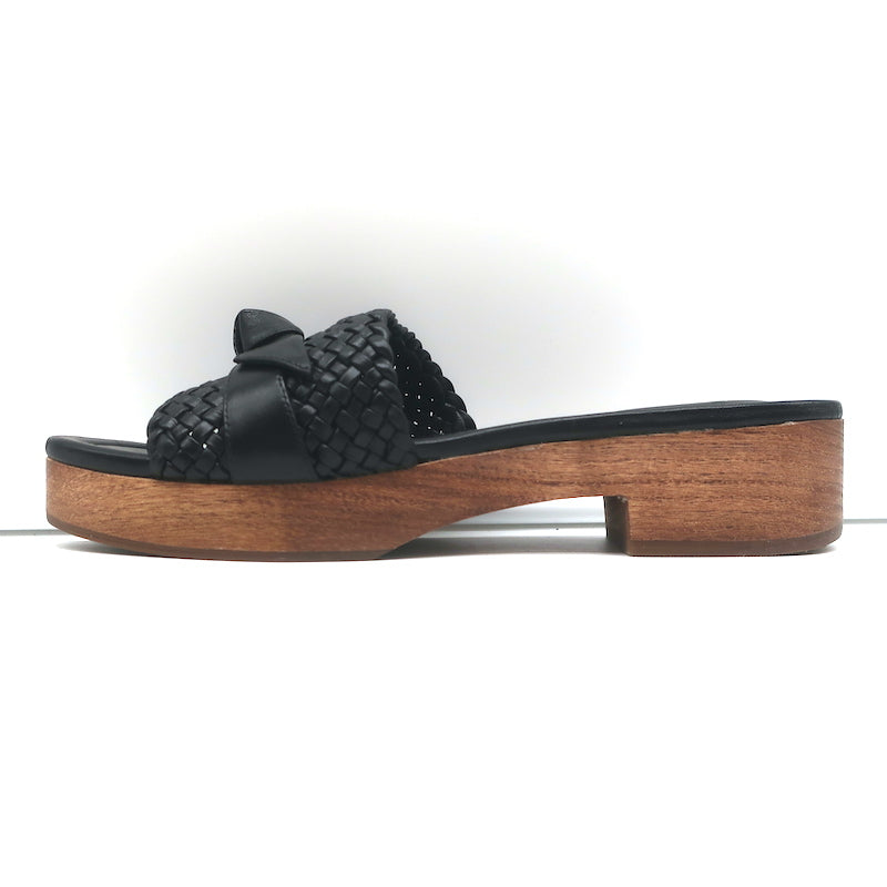 Alexandre Birman Wood Clog Sandals Clarita Black Woven Leather Size 37.5