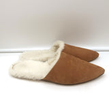 Jenni Kayne Shearling-Lined Mules Brown Suede Size 38 Pointed Toe Flats