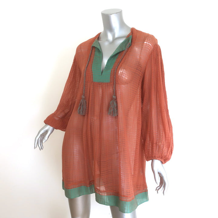 Ulla Johnson Mandira Cover-Up Tunic Burnt Henna Sheer Cotton Size Petite NEW