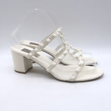 Valentino Rockstud Block-Heel Slide Sandals Cream Leather Size 39