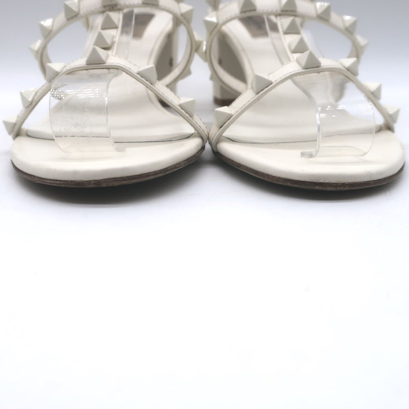 Valentino Rockstud Block-Heel Slide Sandals Cream Leather Size 39