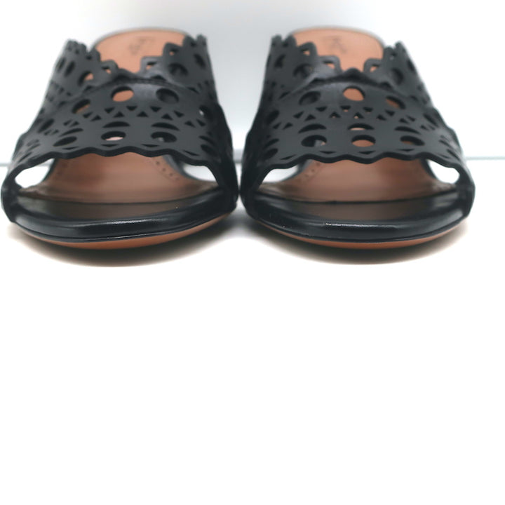 Alaia Laser Cut Leather Mules Black Size 39 Open Toe Heels