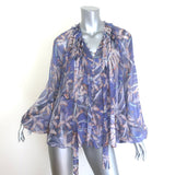 Zimmermann Botanica Tie-Neck Swing Blouse Lavender Butterfly Print Silk Size 1