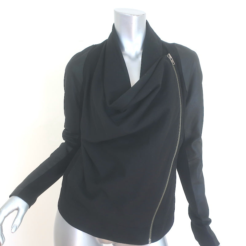 Helmut Lang Shadow Moleskin Draped Moto Jacket Black Leather &amp; Cotton Size Small