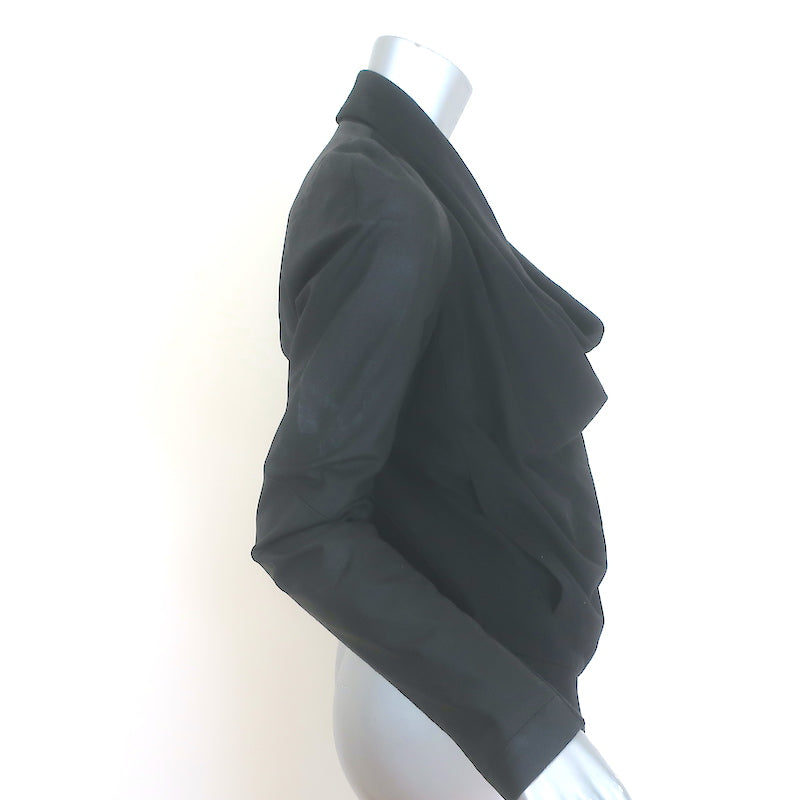 Helmut Lang Shadow Moleskin Draped Moto Jacket Black Leather &amp; Cotton Size Small