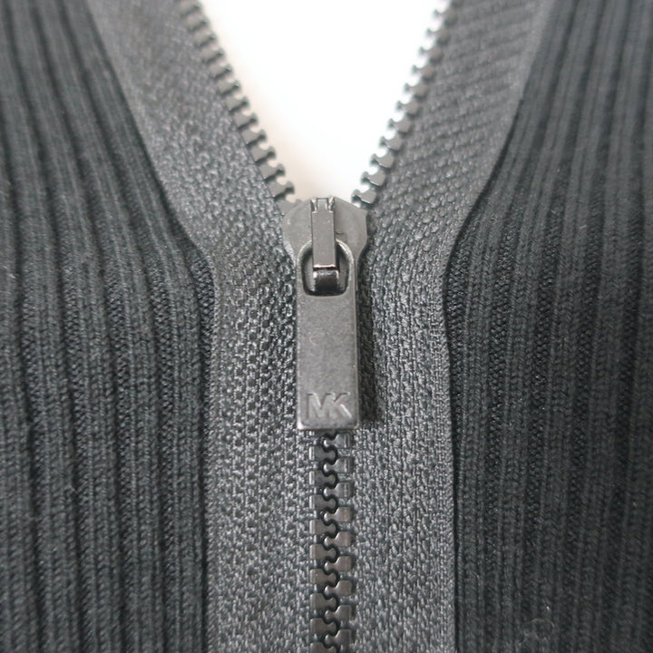 Michael Kors Half-Zip Sweater Black Stretch Wool Ribbed Knit Size Medium