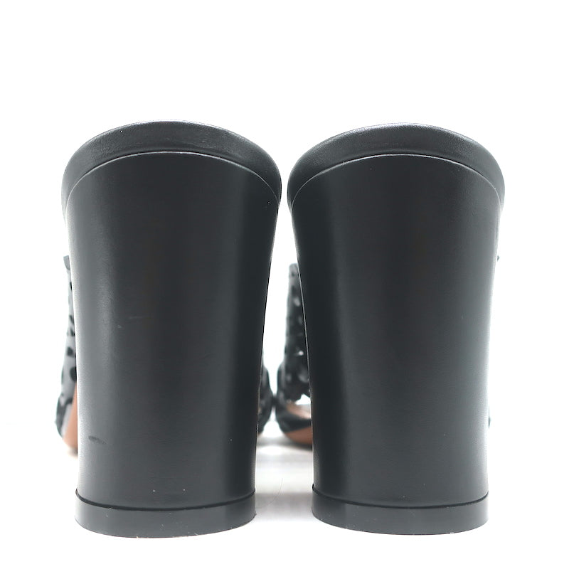 Alaia Laser Cut Leather Mules Black Size 39 Open Toe Heels