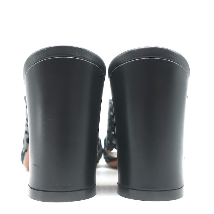 Alaia Laser Cut Leather Mules Black Size 39 Open Toe Heels