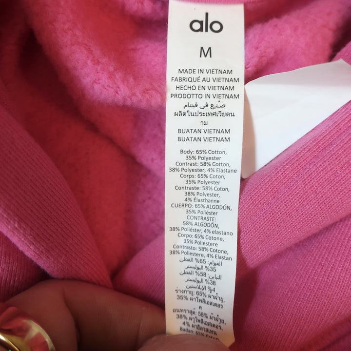 Alo Shrug It Off Cropped Hoodie Pink Fleece Medium