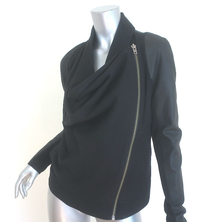 Helmut Lang Shadow Moleskin Draped Moto Jacket Black Leather &amp; Cotton Size Small