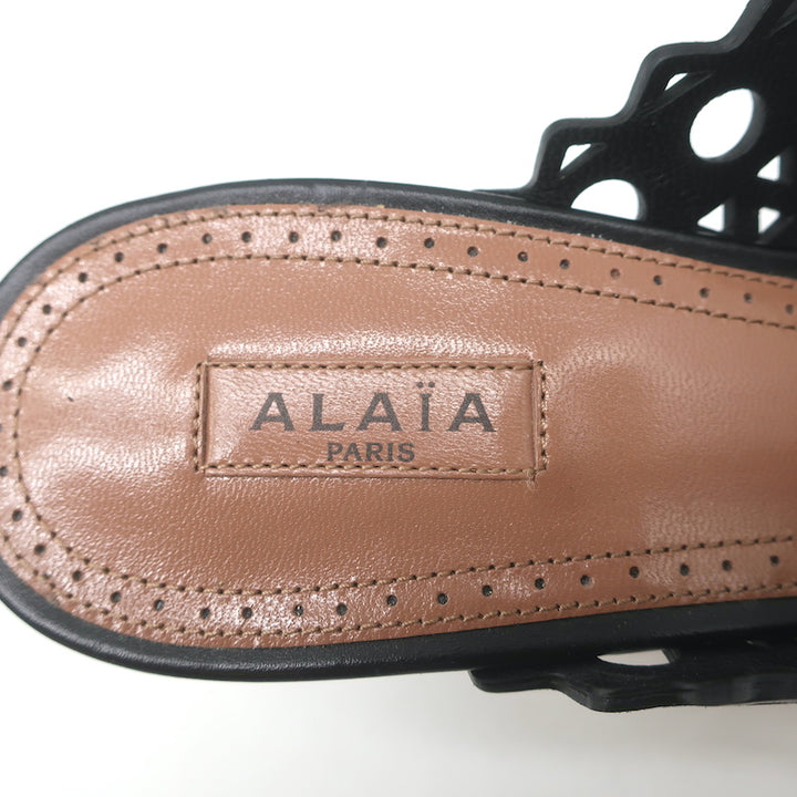 Alaia Laser Cut Leather Mules Black Size 39 Open Toe Heels